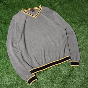 Vintage 90s Brooks Brothers Supima Cotton Sweater Womens Medium Gray V Neck